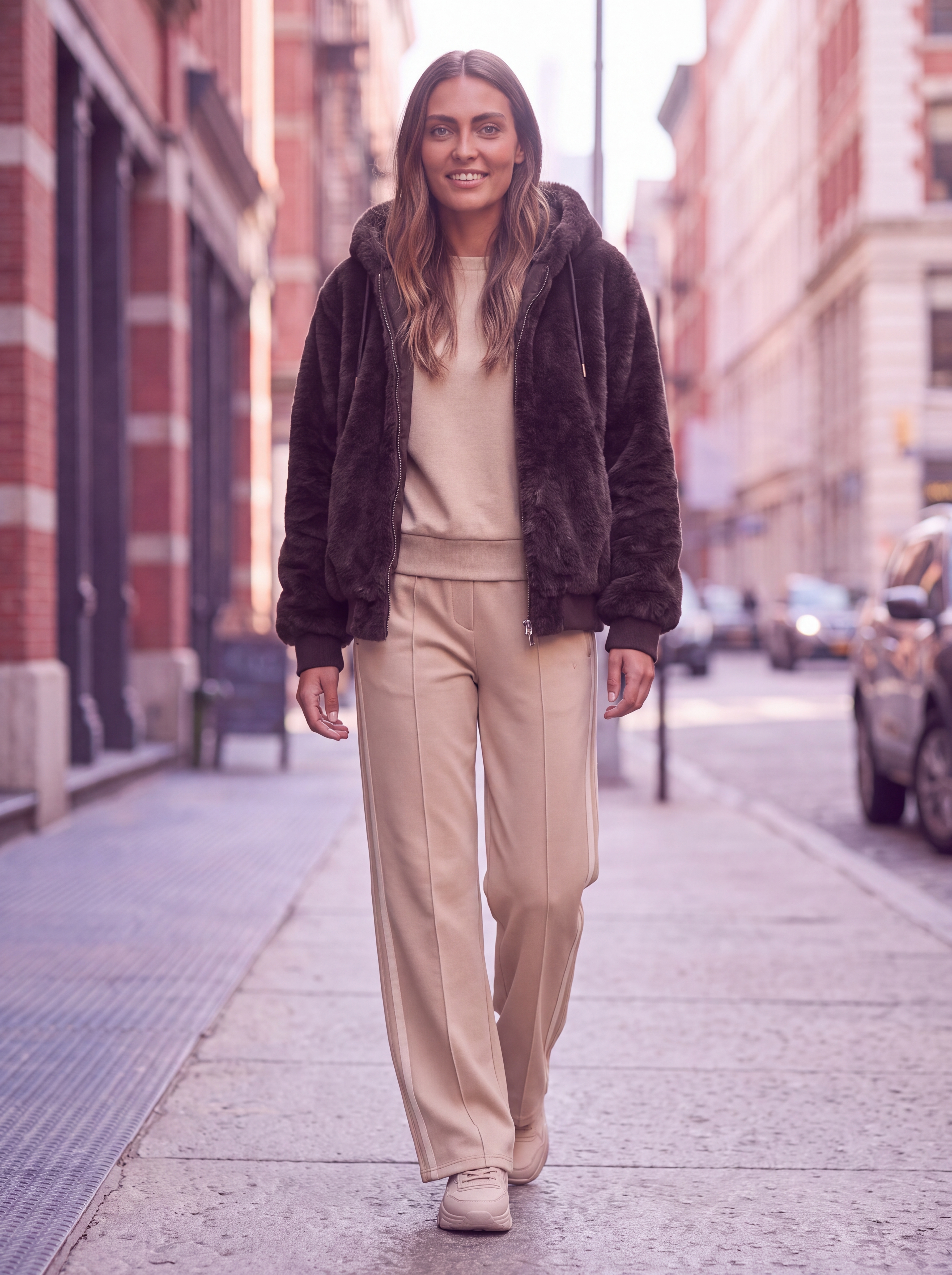 Dámska kožušinová bunda s kapucňou BROADWAY NYC FASHION ESPRESSO - Tmavohnedá s.WEAR 4